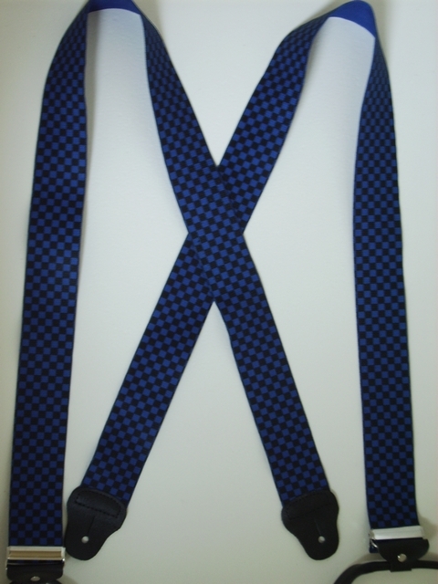 BUTTON-ON CHECKERS BLACK AND BLUE Suspenders 2 inches wide and 48 inches long UA120N48CKBL